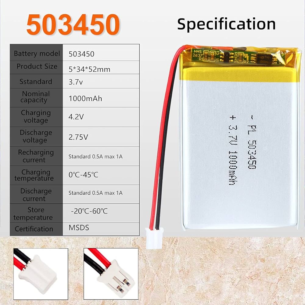 Amazon.com: YDL 3.7V 1000mAh 503450 Lipo Battery